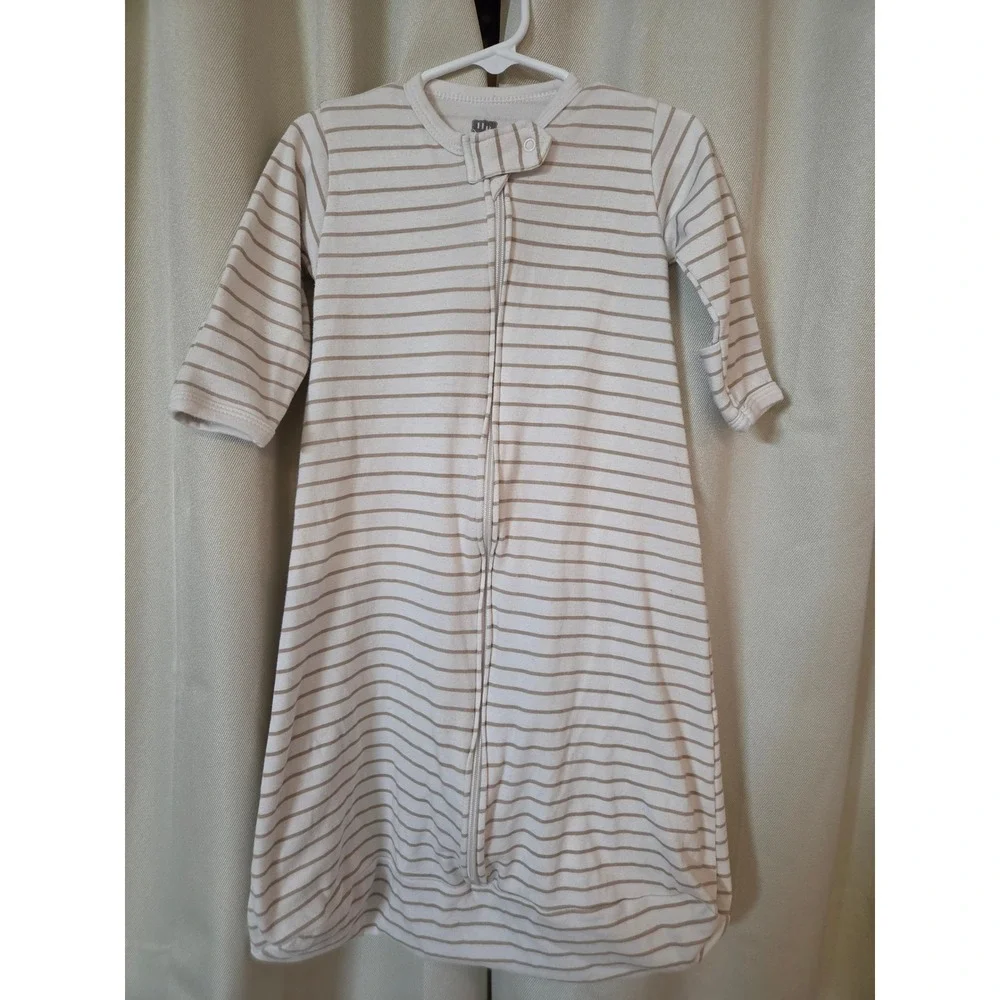 Hudson Baby Tan White Striped LS Cotton Sleep Sack Wearable Blanket 3-9M